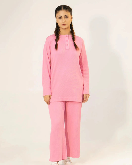 Women Plain Co-Ord Set - Pink - Harwage