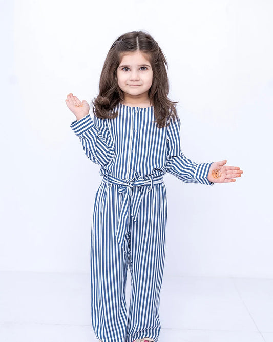 Girls Striped Jumpsuit – Blue