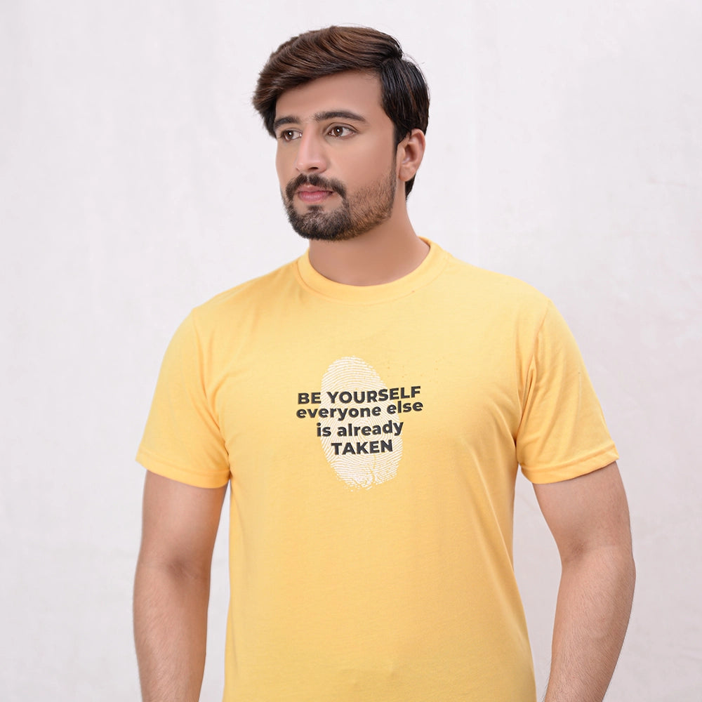 Men Printed T-Shirt - Buff Yellow - Harwage