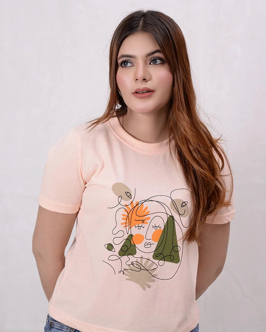 Women Printed Cropped Top - Pale Dogwood - Harwage