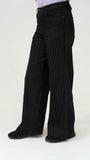 Women Stripped Jeans Wide Leg - Black - Harwage