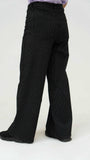Women Stripped Jeans Wide Leg - Black - Harwage