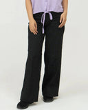 Women Stripped Jeans Wide Leg - Black - Harwage