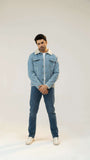 Men Denim Jacket - Blue - Harwage