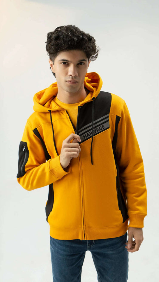 Men Regular Fit Hoodie - Yellow - Harwage