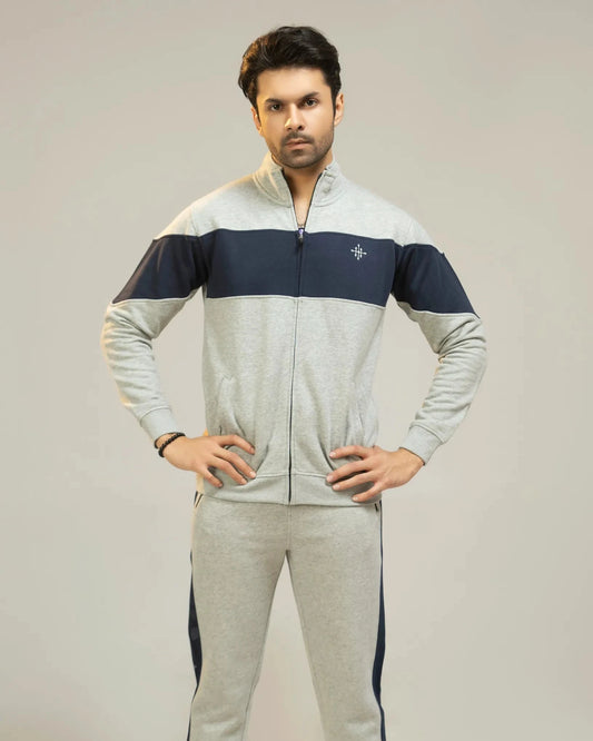 Men Regular Fit Tracksuit - Grey - Harwage