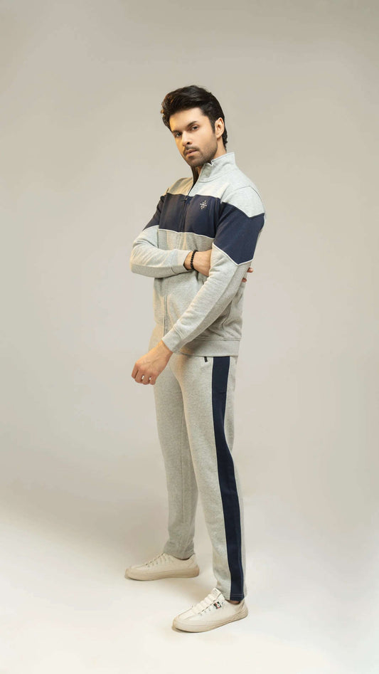 Men Regular Fit Tracksuit - Grey - Harwage