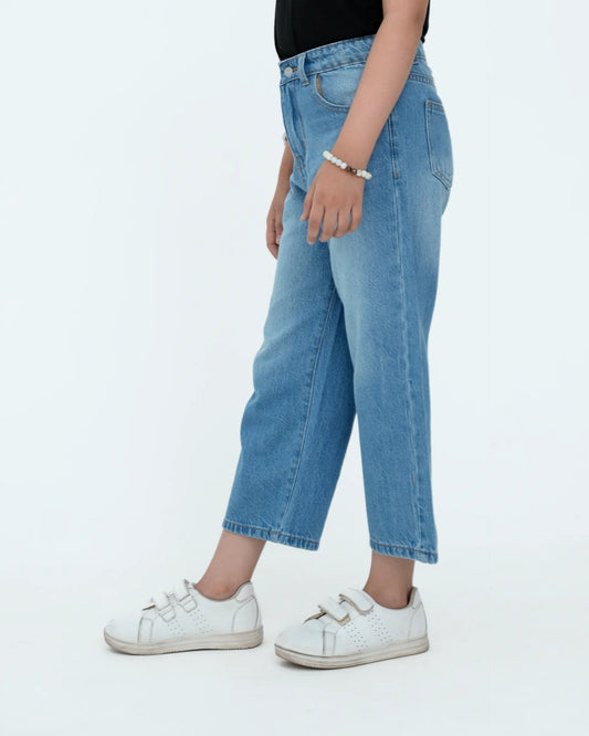 Girls Basic Straight Fit - Mid Blue