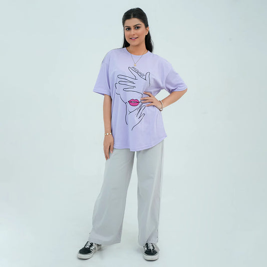 Women Graphic Oversized T-Shirt – Lavender - Harwage