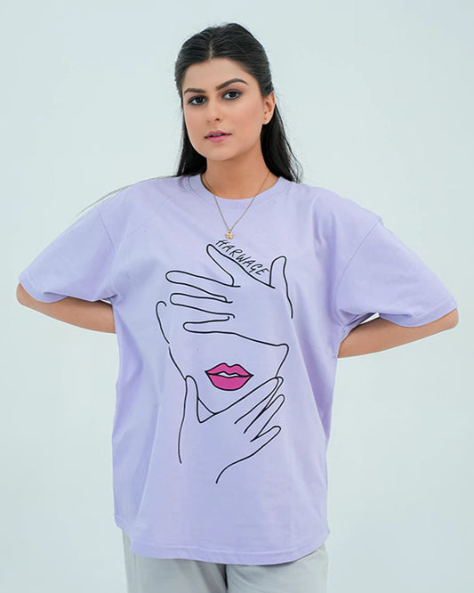Women Graphic Oversized T-Shirt – Lavender - Harwage