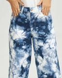 Women Tie & Dye Wide Leg Jeans - Blue
