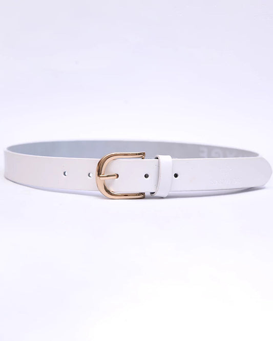 Women Basic Buckle Belt – White - Harwage