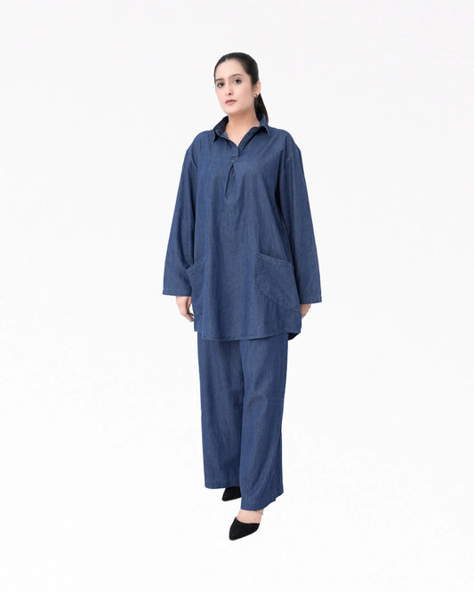 Women Denim Co-Ord Set – Mid Blue