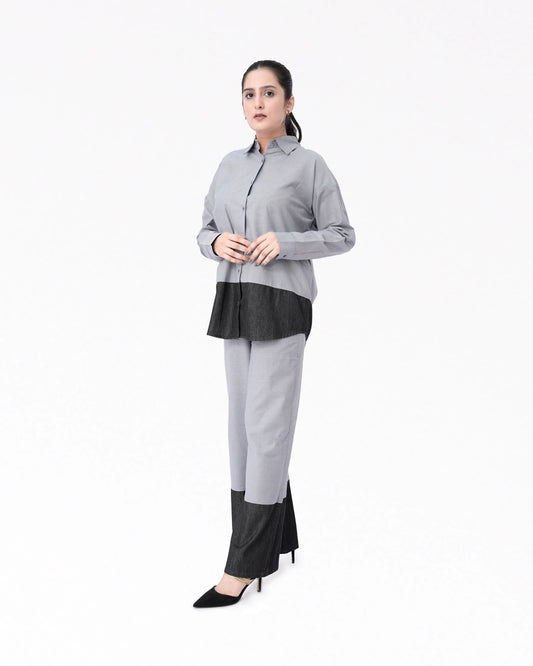 Women Denim Embellish Co-Ord Set – Grey