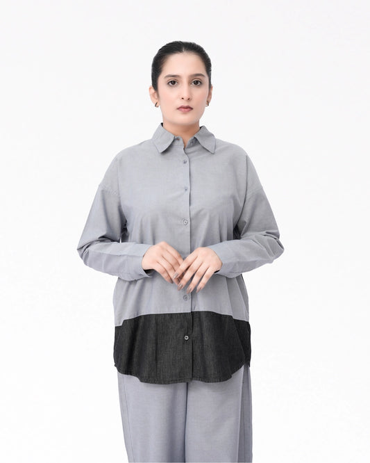 Women Denim Embellish Co-Ord Set – Grey