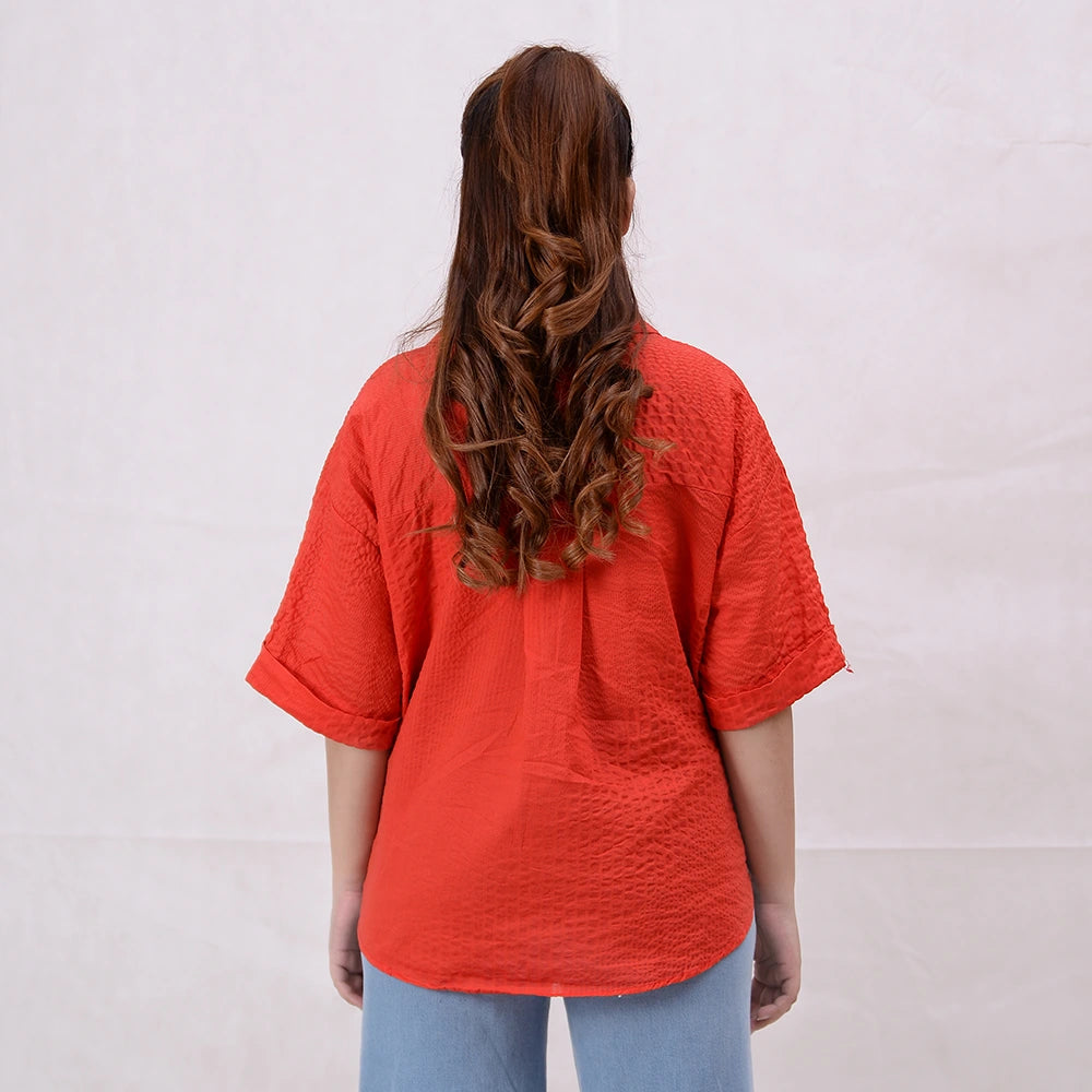 Women Basic Cropped Shirt – Red - Harwage